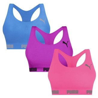 Kit 3 Tops Puma Nadador Sem Costura Feminino - Pink e Rosa GG
