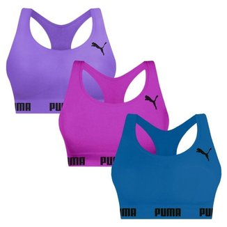 Kit 3 Tops Puma Nadador Sem Costura Feminino - Pink e Roxo G