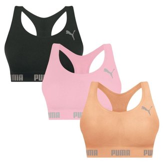 Kit 3 Tops Puma Nadador Sem Costura Feminino - Preto e Laranja G