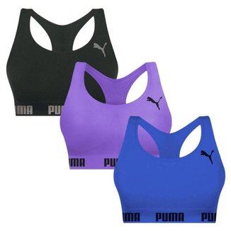 Kit 3 Tops Puma Nadador Sem Costura Feminino - Preto e Roxo G