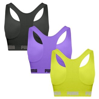 Kit 3 Tops Puma Nadador Sem Costura Feminino - Preto e Verde GG