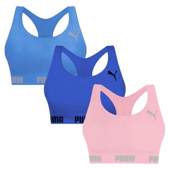 Kit 3 Tops Puma Nadador Sem Costura Feminino - Rosa e Azul G