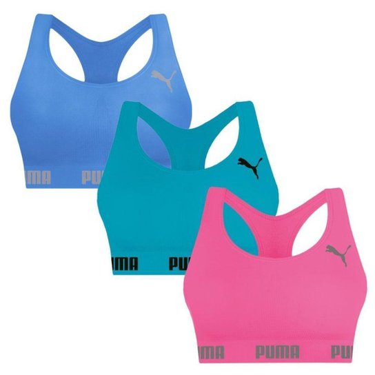 Kit 3 Tops Puma Nadador Sem Costura Feminino - Rosa e Azul G