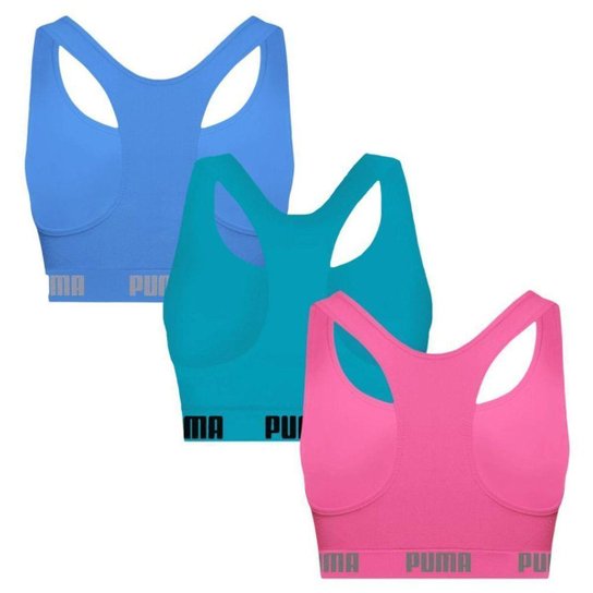 Kit 3 Tops Puma Nadador Sem Costura Feminino - Rosa e Azul G