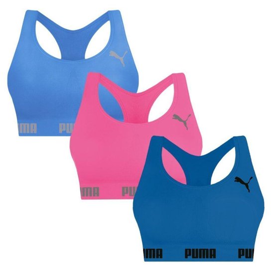 Kit 3 Tops Puma Nadador Sem Costura Feminino - Rosa e Azul G