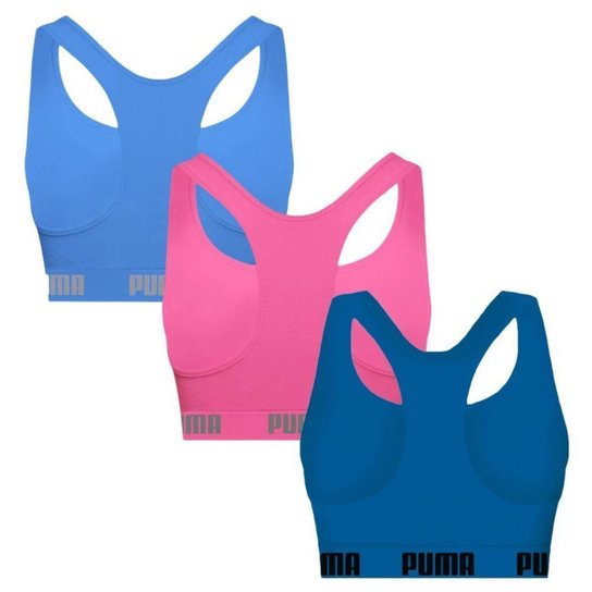 Kit 3 Tops Puma Nadador Sem Costura Feminino - Rosa e Azul G