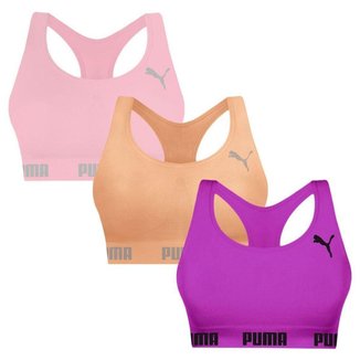 Kit 3 Tops Puma Nadador Sem Costura Feminino - Rosa e Laranja GG