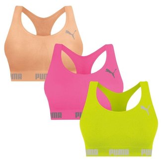 Kit 3 Tops Puma Nadador Sem Costura Feminino - Rosa e Laranja P