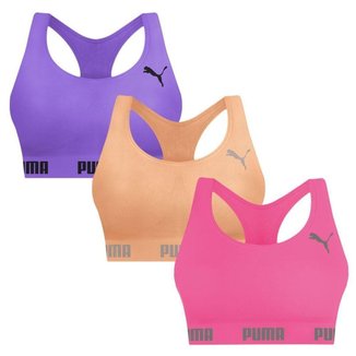 Kit 3 Tops Puma Nadador Sem Costura Feminino - Roxo e Laranja GG
