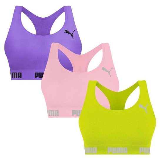 Kit 3 Tops Puma Nadador Sem Costura Feminino - Roxo e Verde GG