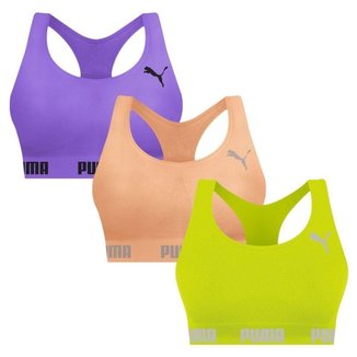 Kit 3 Tops Puma Nadador Sem Costura Feminino - Verde e Roxo G