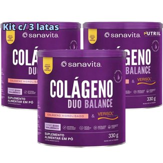 Kit 3X Colágeno Duo Balance Sanavita Hidrolisado Verisol e Ácido Hialurônico para Pele e corpo