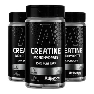 Kit 3x Creatina Monohidratada Pura 3g 120 Caps - Atlhetica