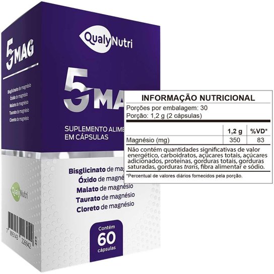 Kit 3x Magnésio 5 Em 1 Qualynutri 5mag Com 60 Cápsulas Cada