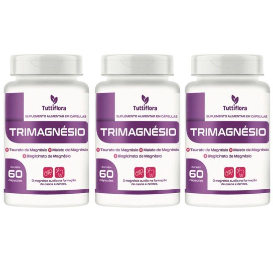 Kit 3x Tri Magnésio (Malato, Taurato, Bisglicinato) 60 Cápsulas Tuttiflora