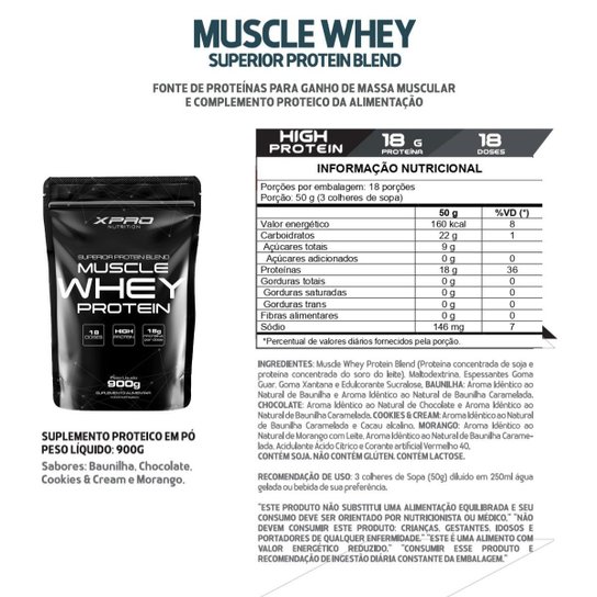 Kit 3x Whey Muscle Protein 900g - Xpro Nutrition