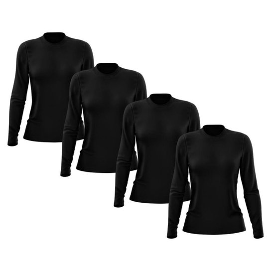 Kit 4 Camisetas Feminina Manga Longa Segunda Pele Térmica Proteção Solar UV 50