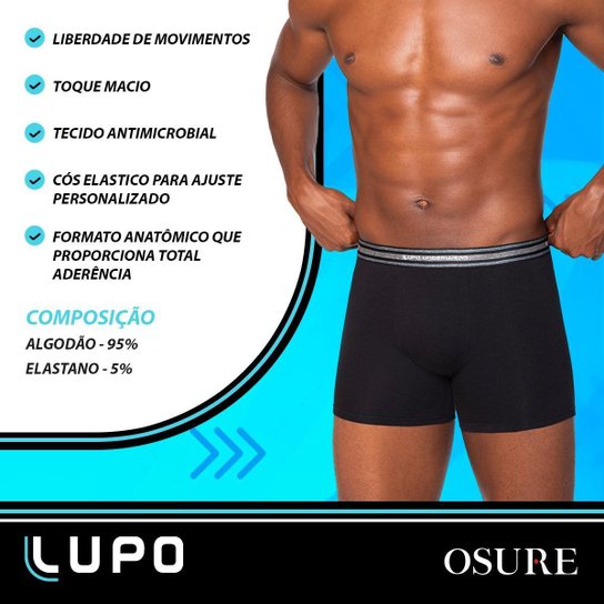Kit 4 Cuecas Boxer Lupo Original Em Algodão Cueca Adulto Box Masculina Confortável 523