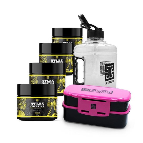 Kit 4x Creatina Atlas + Marmiteira + Galão 1,5L - Iridium Labs