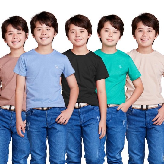 Kit 5 Camisetas Infantil Básica Manga Curta Algodão