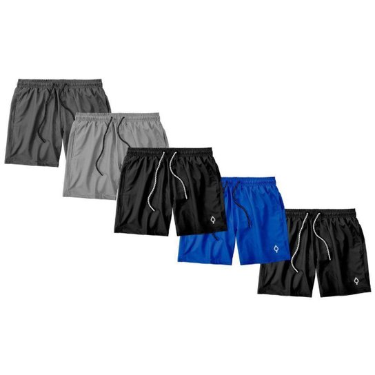 Kit 5 Shorts Bermudas Resina Liso Lisa Masculino Tactel Básico