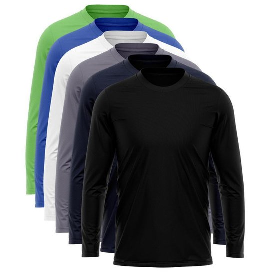 Kit 6 Camisetas Via Basic Manga Longa Dry UV Proteção Solar Masculina