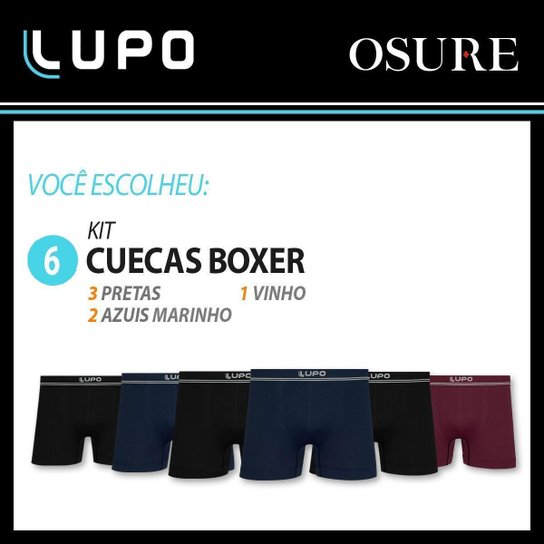 Kit 6 Cuecas Boxer Lupo Masculina Cueca Poliamida Sem Costura Box Original