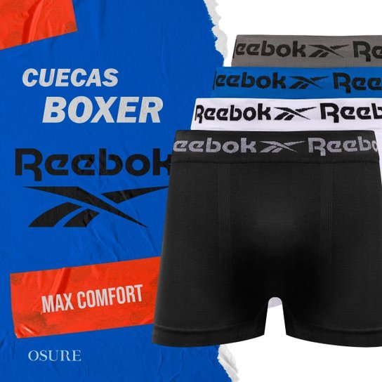 Kit 6 Cuecas Boxer Reebok Cueca Poliéster Masculina Box Sem Costura Original