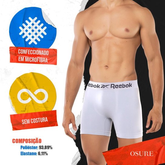 Kit 6 Cuecas Boxer Reebok Cueca Poliéster Masculina Box Sem Costura Original