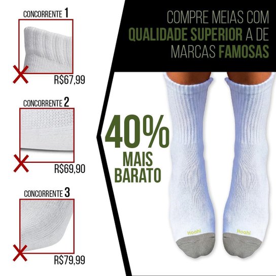 Kit 6 Pares Meias Cano Alto Longo 25cm Algodão Meia P/ Academia Esportiva Masculina Feminina Sport