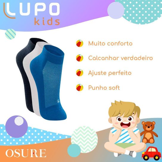 Kit 6 Pares Meias Infantil Lupo Original Em Algodão Menino Menina Criança Atacado Cano Curto Baixo