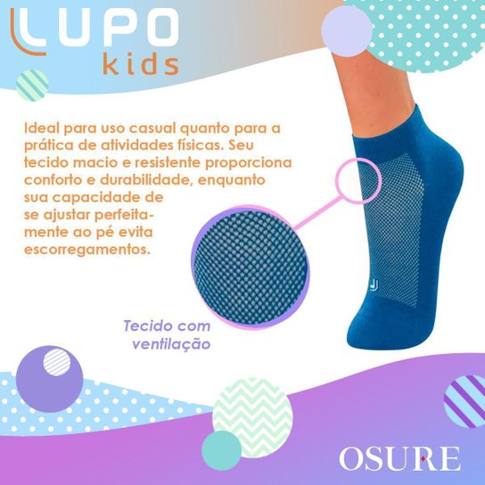 Kit 6 Pares Meias Infantil Lupo Original Em Algodão Menino Menina Criança Atacado Cano Curto Baixo