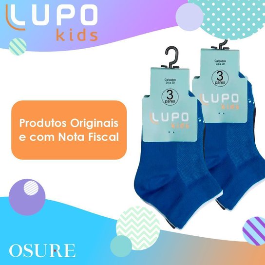 Kit 6 Pares Meias Infantil Lupo Original Em Algodão Menino Menina Criança Atacado Cano Curto Baixo