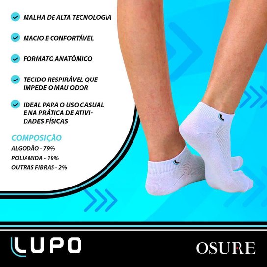 Kit 6 Pares Meias Lupo Algodão Masculina Meia Feminina Cano Curto Baixo Soquete Original