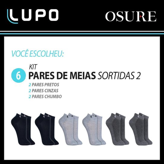 Kit 6 Pares Meias Lupo Algodão Masculina Meia Feminina Cano Curto Baixo Soquete Original