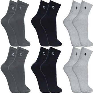 Kit 6 Pares Meias Lupo Masculina Algodão Meia Cano Médio Atacado Academia Esportiva