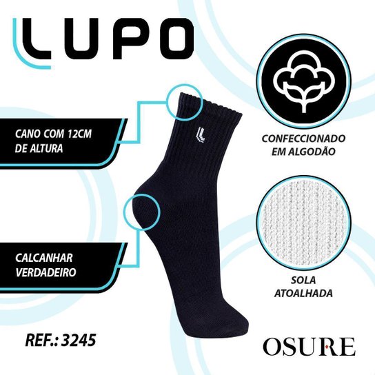Kit 6 Pares Meias Lupo Masculina Algodão Meia Cano Médio Atacado Academia Esportiva