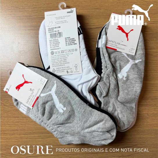 Kit 9 Pares Meias Puma Sapatilha Algodão Cano Baixo Meia Soquete Adulto Masculino Feminino Original