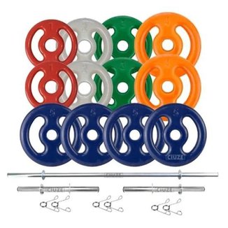 Kit Anilhas Emborrachadas 40 Kg + Barras 2x 40cm + 1x 1.50m