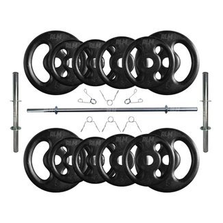 Kit Anilhas Ferro Fundido 40 Kg + Barras com Presilhas