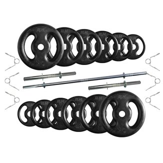Kit Anilhas Ferro Fundido 50 Kg + Barras com Presilhas