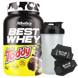 Kit Best Whey Isolado Atlhetica Toddy 900g + Luva + Coqueteleira