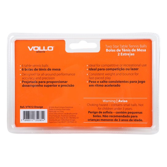 Kit Bola de Tênis de Mesa Vollo 2 Estrelas c/ 6 Unidades