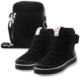 Kit Bota Infantil Com Bolsa Menina MzKid Poliéster Preta