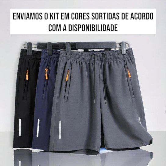 Kit c/ 3 Bermudas CORRIDA Academia Bolso Zíper Tecido Gelado com Elastano 952