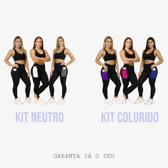 Kit c/3 Calça Fitness Casual Legging Leg Treino Bolso NTR 143
