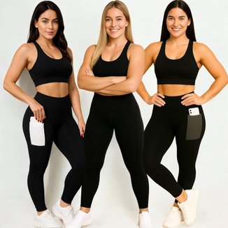 Kit c/3 Calça Fitness Legging Leg Treino Casual Bolso NTR 142