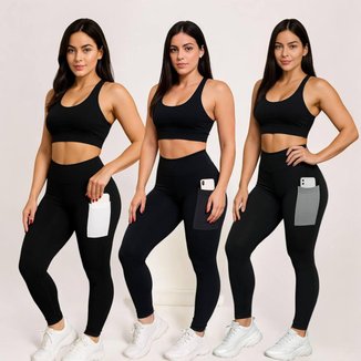 Kit c/3 Calça Fitness Treino Casual Legging Leg Bolso NTR 145