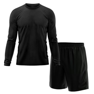 Kit Calção Short Futebol Basquete Preto + Manga Longa Masculina Segunda Pele Dry