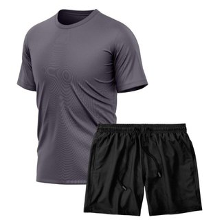 Kit Camiseta Manga Curta Dry Chumbo + Short Tactel Academia Caminhada Gênero:Homem;Tamanho:G;Cor: